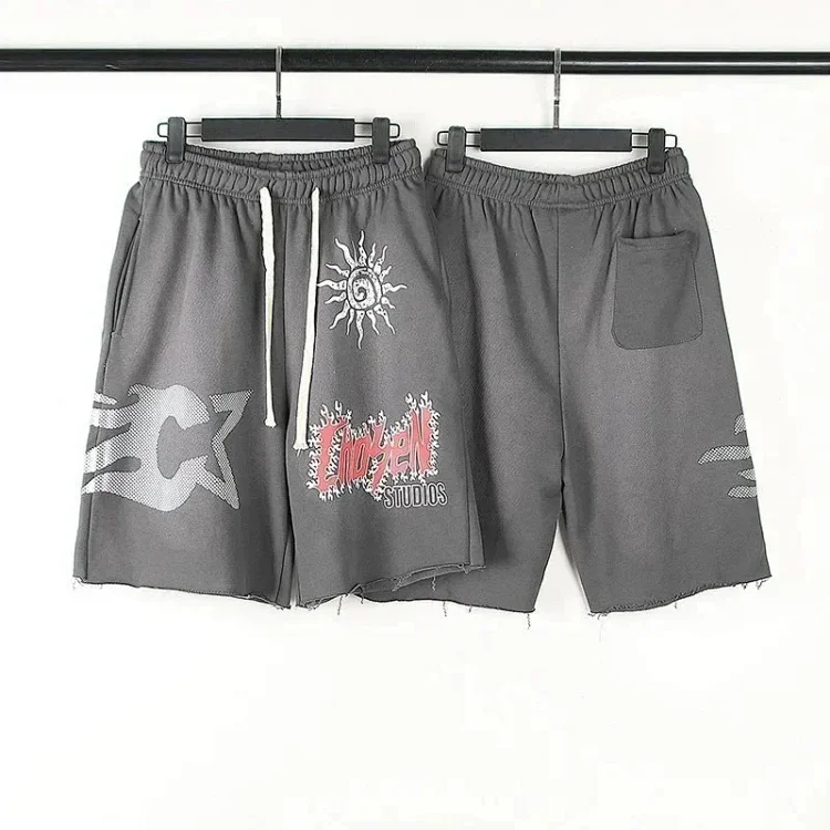 Travis Scott CHARACTER Cartoon Print Casual Loose Sports Terry Shorts Three-quarter Pants for