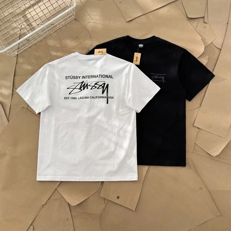 26SS STUSSY Classic Cursive Series Stussy International Printed Round Neck Short-sleeved T-shirt TEE