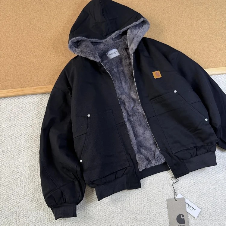 Hooded cotton jacket autumn and winter imitation mink fur marble thickened mountain carving jacket