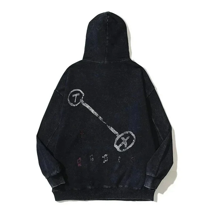 Warm Up Autumn Clothing TRAVIS SCOTT IL JOKER HOODIE Washed Retro Distressed Terry