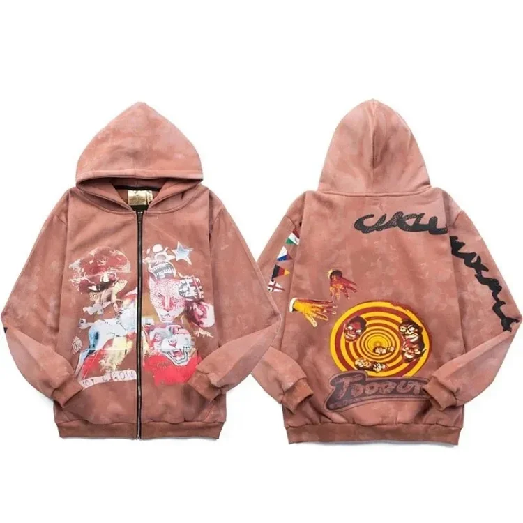 Velvet Zipper Sweatshirt, , Trendy, , Retro, Distressed, Mud-dyed Niche, Travis Scott Tour