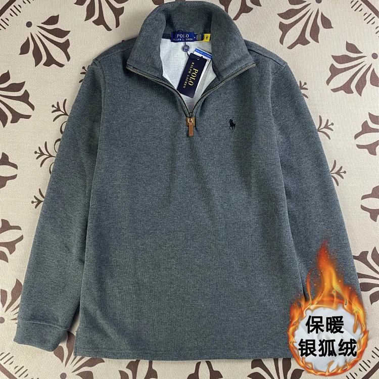Half-zip loose sweatshirt men's polo couple sweatshirt women's retro long-sleeved lapel