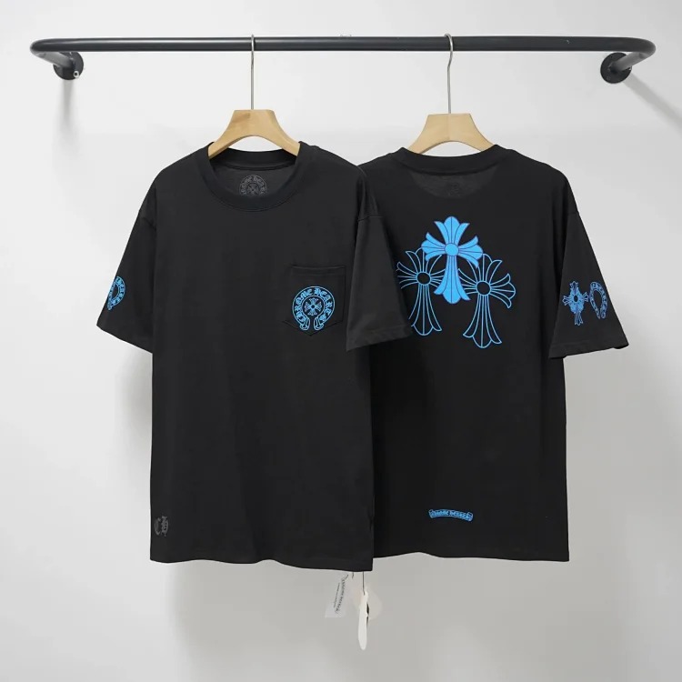 CH cross print round neck cotton men's trendy T-shirt