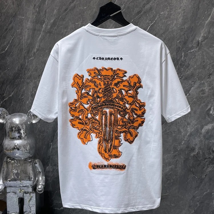 Cross horseshoe patchwork leather and ruffled short-sleeved T-shirt