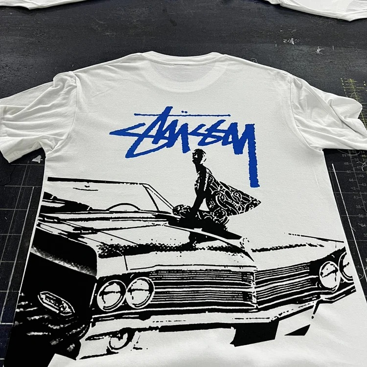 Stussy blue print car girl T-shirt