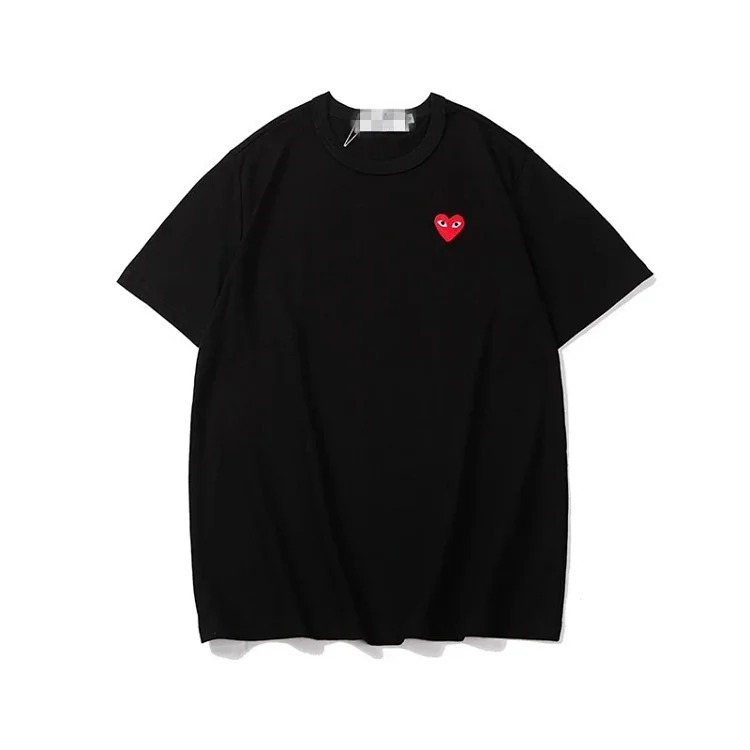 plaLove embroidered short-sleeved pure cotton red heart eyes couple T-shirt