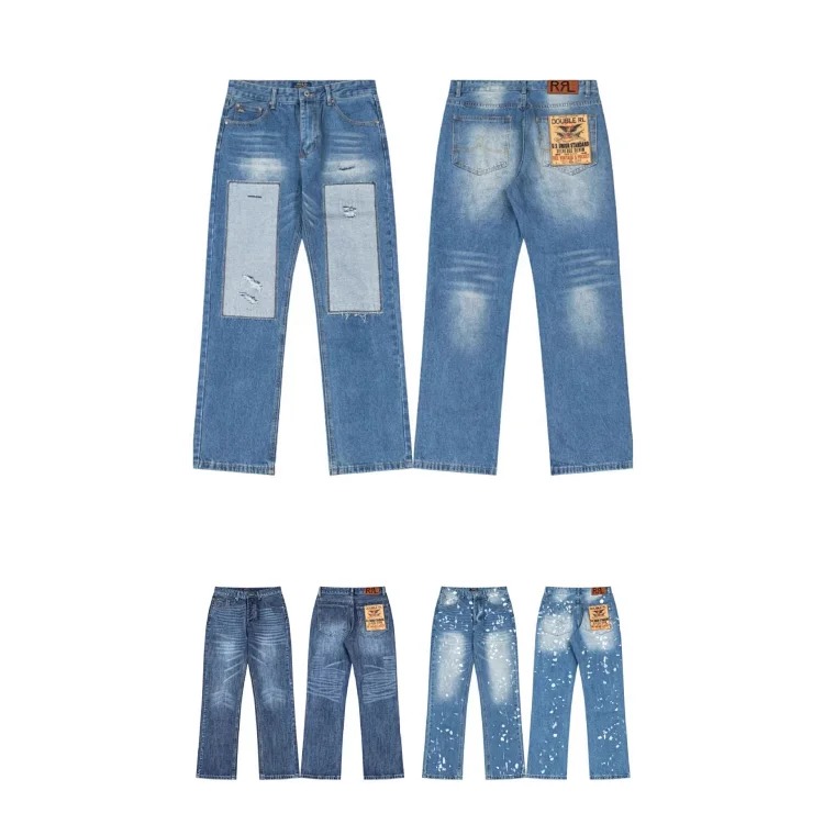 Scannable high version of Raff Ralph Lauren spring and summer new retro patch blue washed straight loose jeans couple style