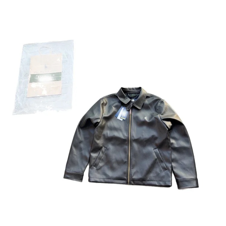Ralph Lauren classic zipper solid color lapel long-sleeved leather retro cool jacket