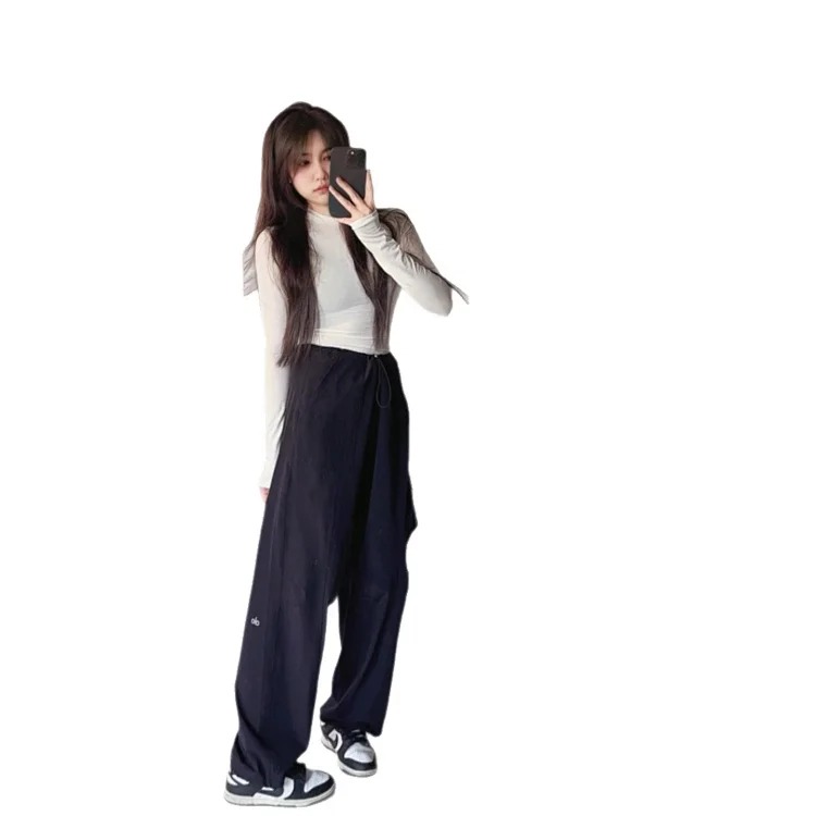 Paratrooper Overalls, Wide-leg Pants, High-waisted Casual Slimming, Lightweight, Quick-drying Drawstring Sports Casual Trousers