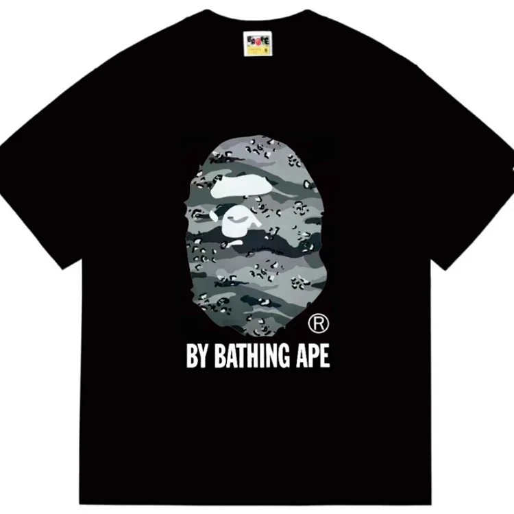 Ape head little monkey camouflage men's and women's short-sleeved round neck T-shirt for men
