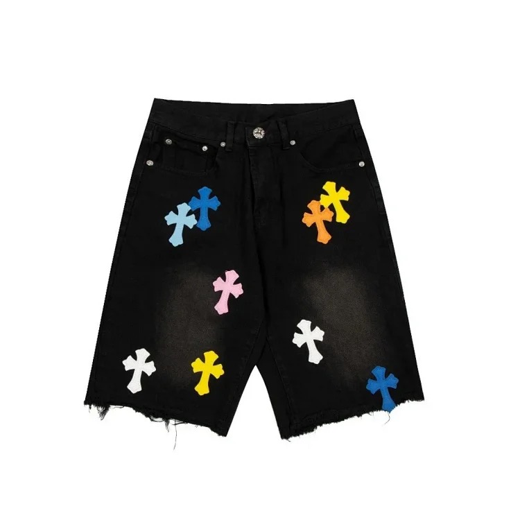 CH cross old denim shorts five-quarter pants for men and women