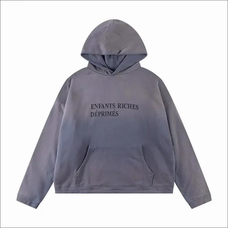 ERD Melancholy Rich Second Generation Washed and Distressed Letter Printed Hooded Sweatshirt
