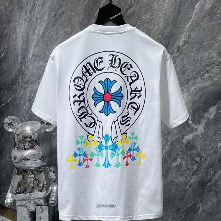 Cross horseshoe patchwork leather and ruffled short-sleeved T-shirt