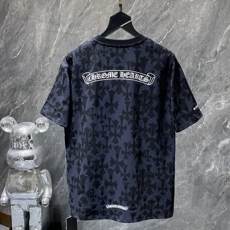 Cross horseshoe patchwork leather and ruffled short-sleeved T-shirt