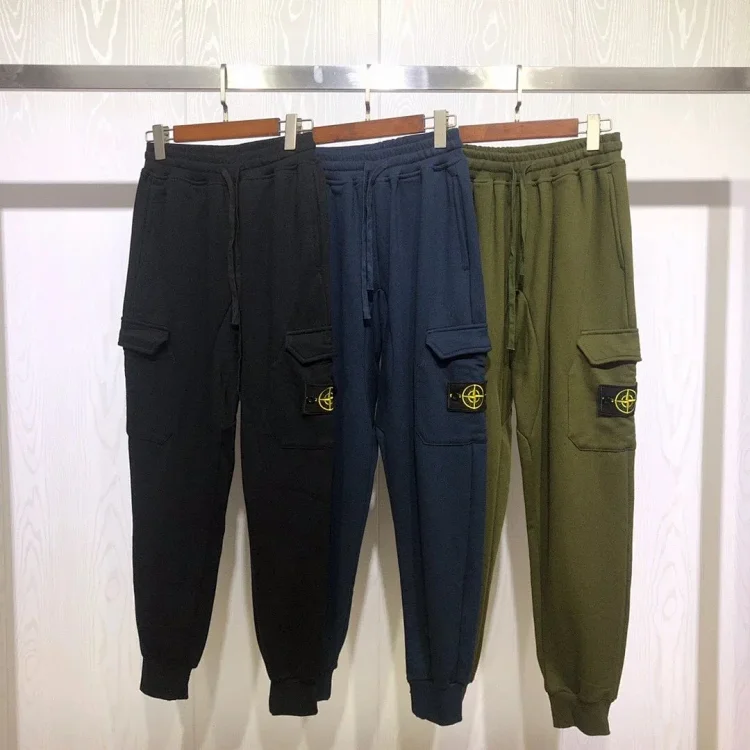 Stone Island 2024fw Men's Tapered Cotton Sweatpants Overalls Sweatpants Black