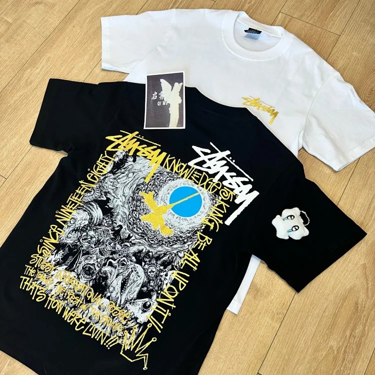 Qiwujia Stussy Crow Is Coming Luminous Fluorescent Short-sleeved Cleanfit Popular 260g Heavy T-Shirt