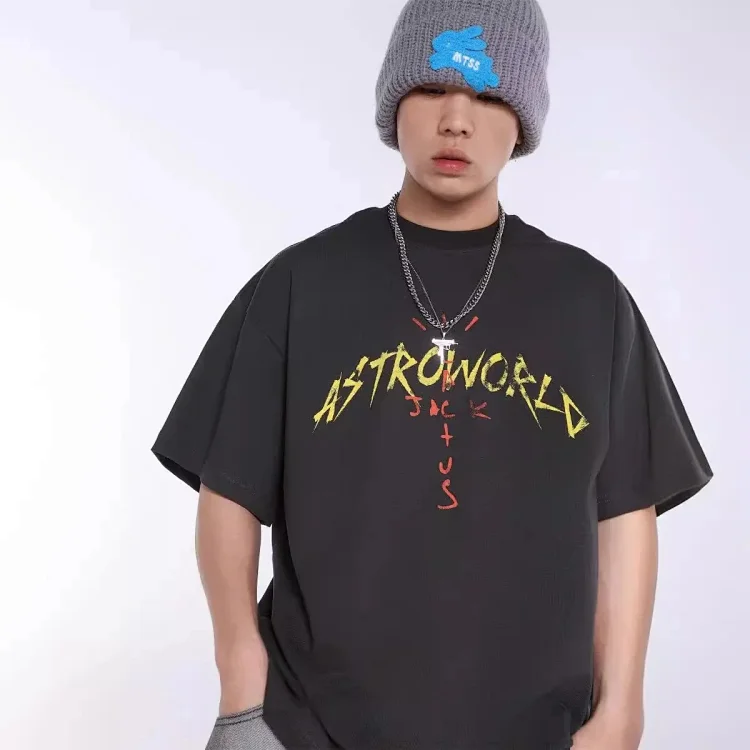 TRAVIS SCOTT CACTUS JACK album peripheral commemorative T-shirt simple letter print round neck short sleeves