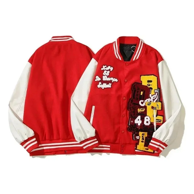Longfengni Lined Fabric Autumn American Travis Scott Casual Towel Embroidery Baseball Jacket