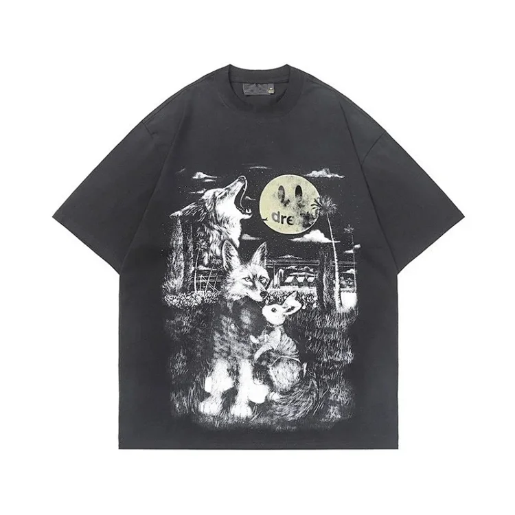 Currency Busters Drew Smiling Full Moon Big Bad Wolf Couples Loose and Versatile T-Shirt
