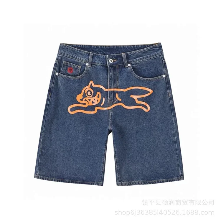 American high street fashion brand flying dog print unisex denim trousers