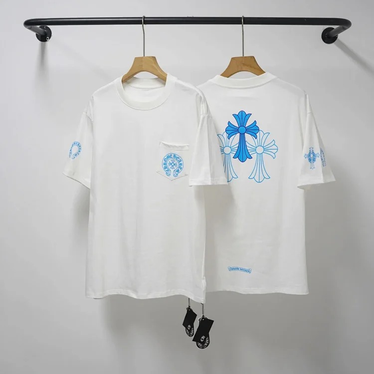 CH cross print round neck cotton men's trendy T-shirt