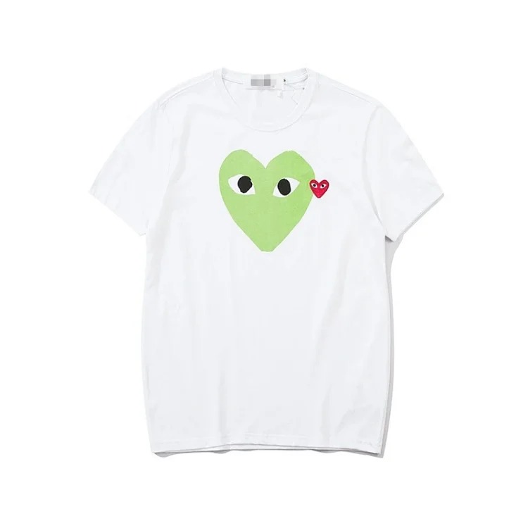 plaLove embroidered short-sleeved pure cotton red heart eyes couple T-shirt