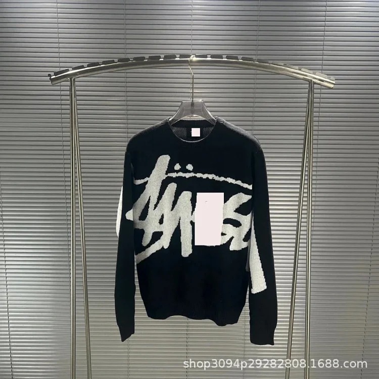 S letter series mosquito repellent jacquard logo solid color crew neck sweater
