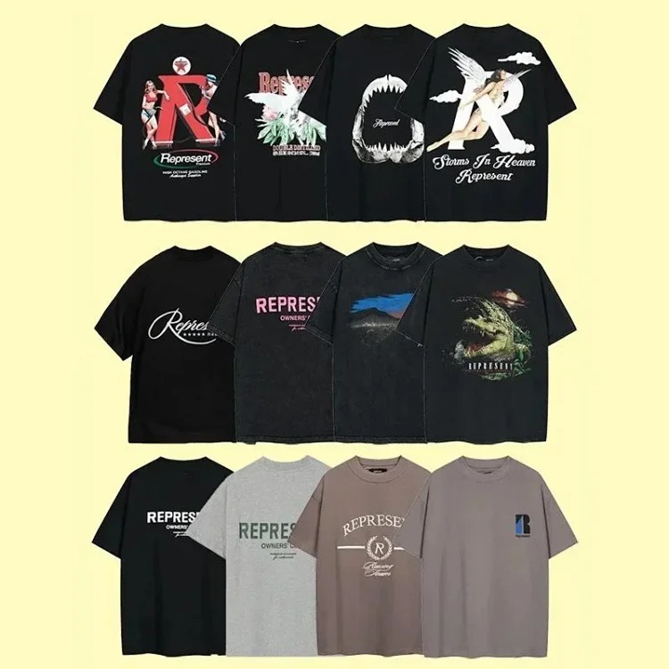 Letter print retro men's and women's couple round neck loose short-sleeved T-shirt