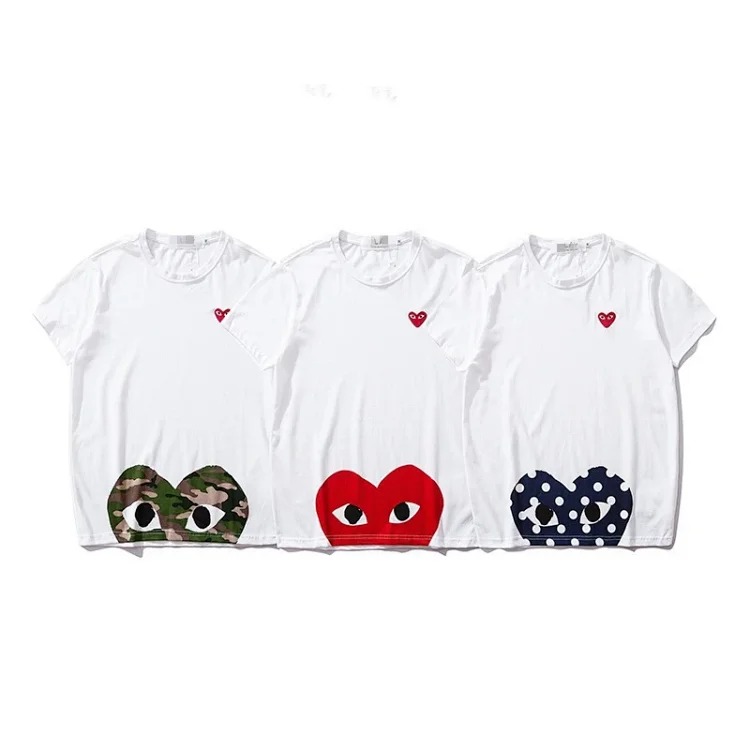 plaLove embroidered short-sleeved pure cotton red heart eyes couple T-shirt