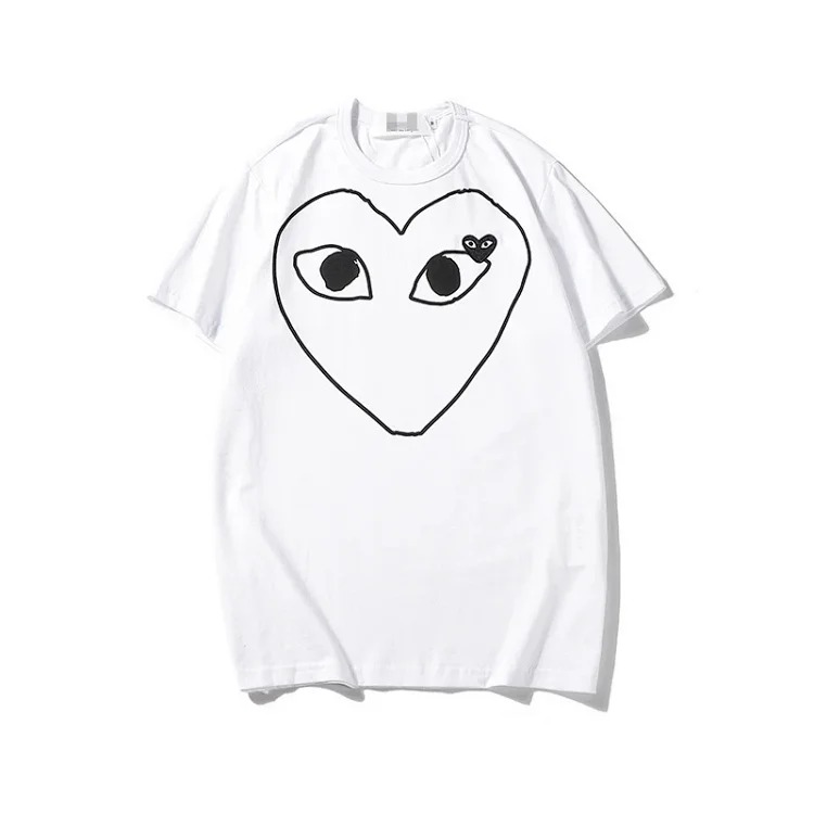 plaLove embroidered short-sleeved pure cotton red heart eyes couple T-shirt