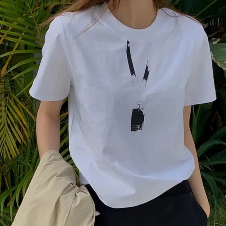 Summer loose letters MM6 embroidered label printing same style for men and women couples