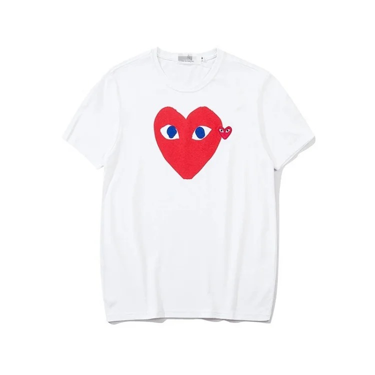 plaLove embroidered short-sleeved pure cotton red heart eyes couple T-shirt