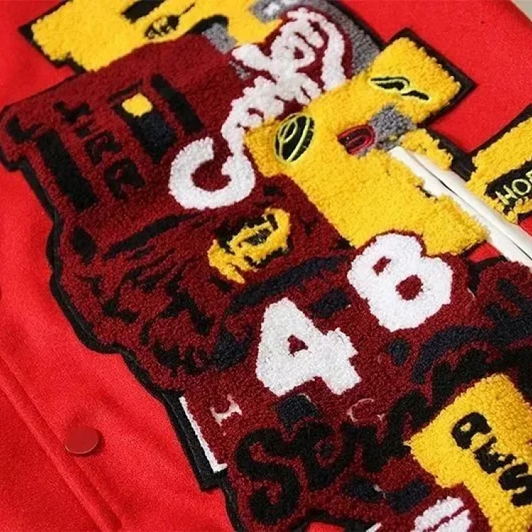 Longfengni Lined Fabric Autumn American Travis Scott Casual Towel Embroidery Baseball Jacket