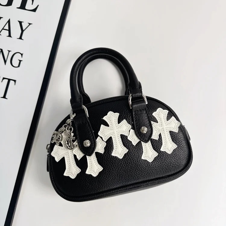 Diagonal Handbag, Women's Bowling Head Cross Pillow, Retro Embossed Cowhide Shoulder Bag, Small