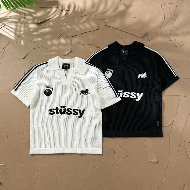 Stussy Co-branded SS26 Running Series Embroidery + Jacquard Crafts Small Label Striped Mesh Sweater