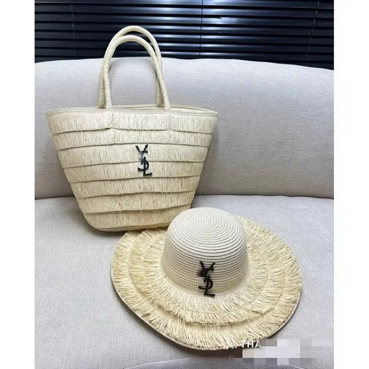 Straw hat straw bag set foldable sun hat outdoor beach bag hat sun hat