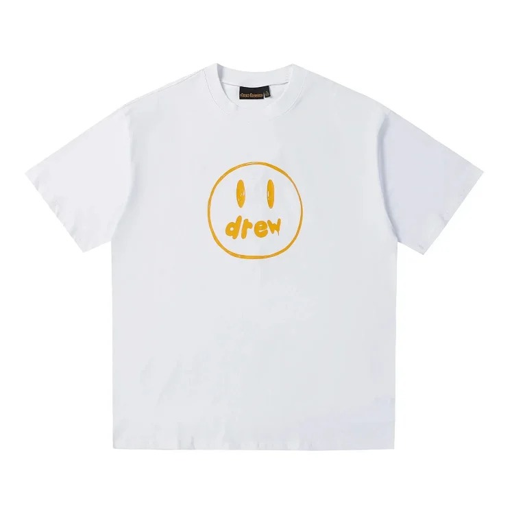 DREW HUOSE Summer classic Justin Bieber matching smiley face pattern round neck versatile T-shirt for couples