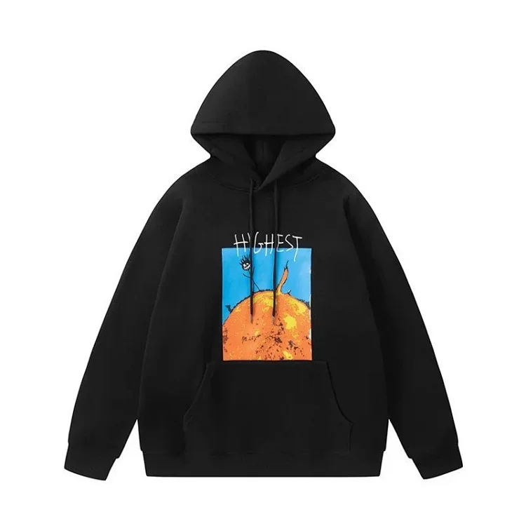 European and American trendy brand Travis Scott Sun Stickman Foamed Velvet Hoodie Sweatshirt Men's and Women's Jacket