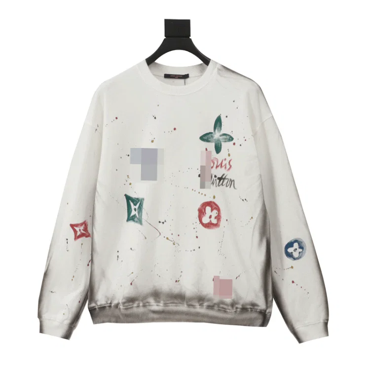 V sweatshirt washed destroyed hand-painted round neck V sweatshirt for men and women