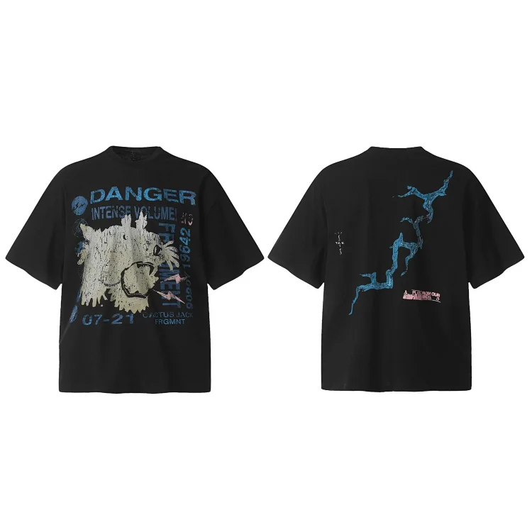 Travis Scott ts Cactus Jack shirt Fujiwara Hiroshi lightning joint TS men's and women's short-sleeved T-shirt