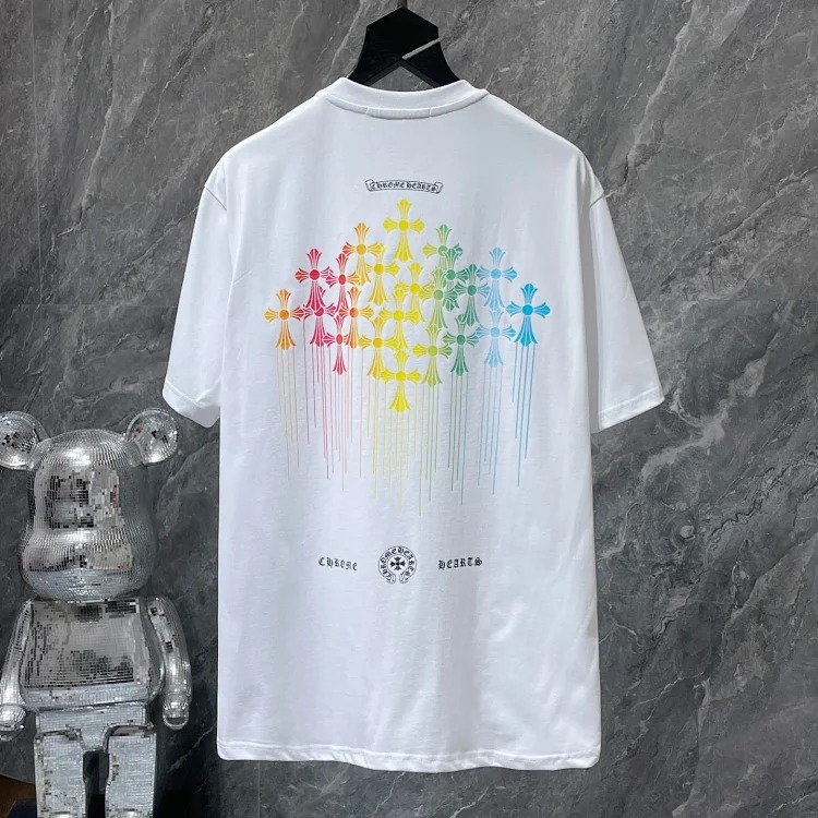 Cross horseshoe patchwork leather and ruffled short-sleeved T-shirt