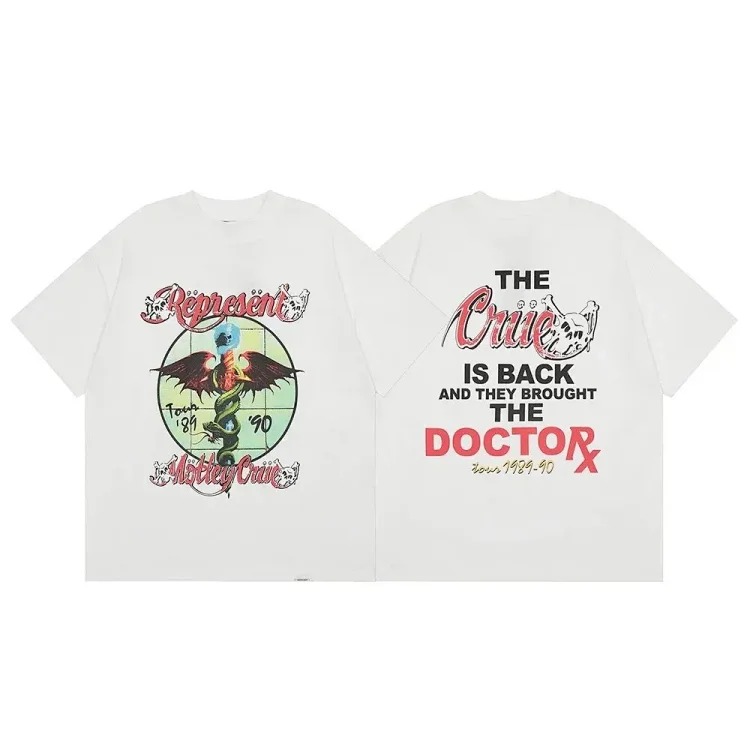 Letter print retro men's and women's couple round neck loose short-sleeved T-shirt