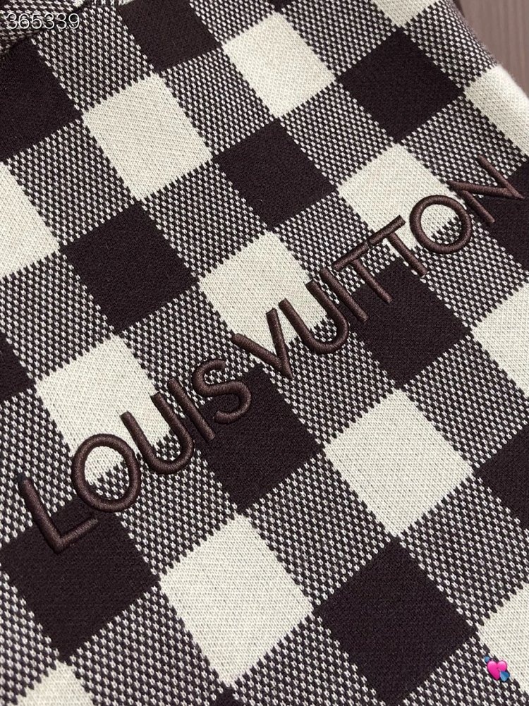 Louis Vuitton2026 New Men's Fashion Casual Letter Embroidery Color blocked Grid Knitted Hoodie