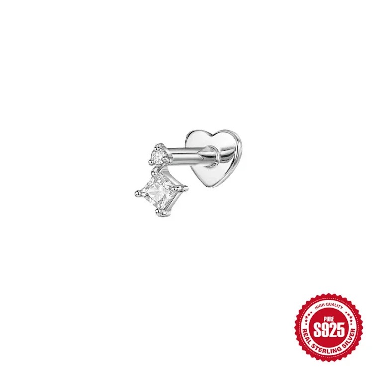 New Heart Rhinestone Silver Earrings