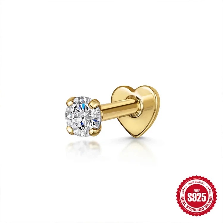 New Heart Rhinestone Silver Earrings