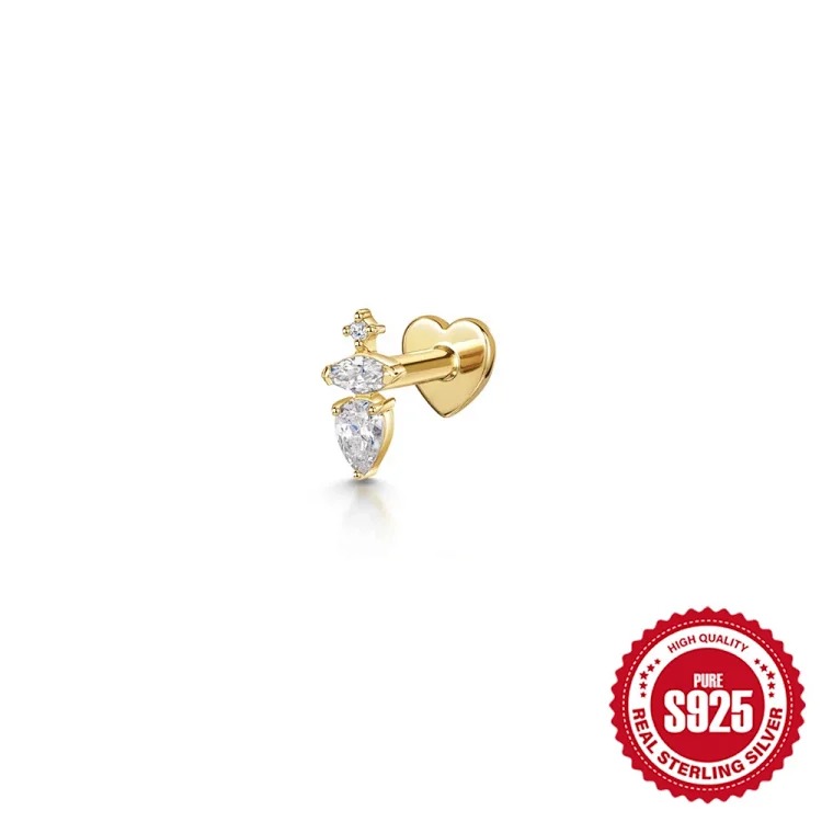 New Heart Rhinestone Silver Earrings