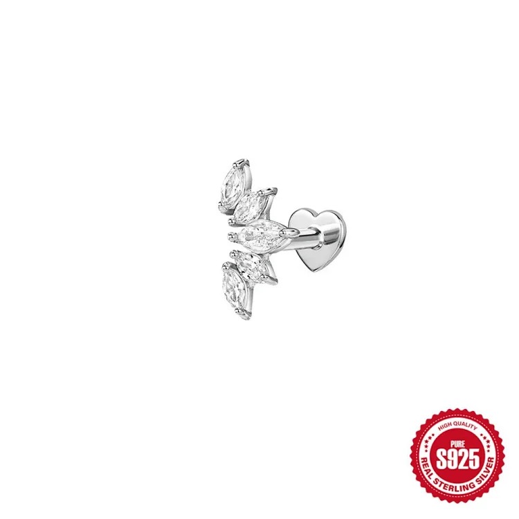 New Heart Rhinestone Silver Earrings
