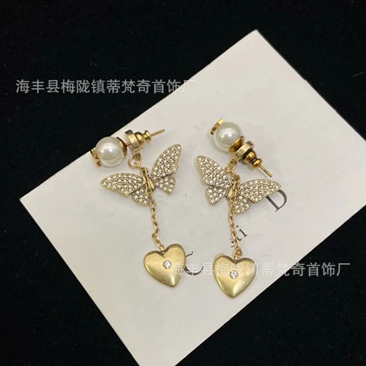 Dijia/Djia earrings size pearl little bee butterfly CD earrings new temperament front and rear hanging earrings wholesale