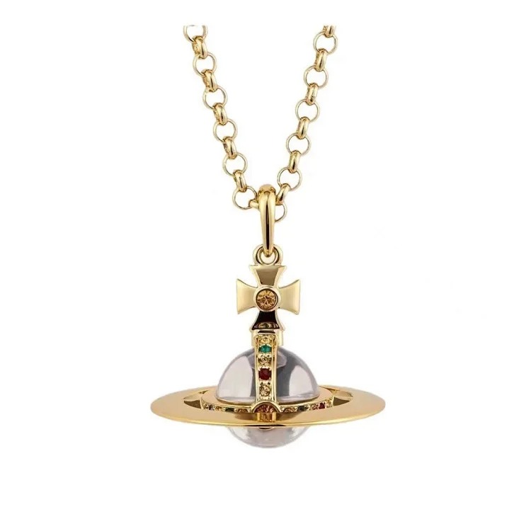 High of Saturn three-dimensional flying saucer orb necklace female niche design medium 10mm planet clavicle chain