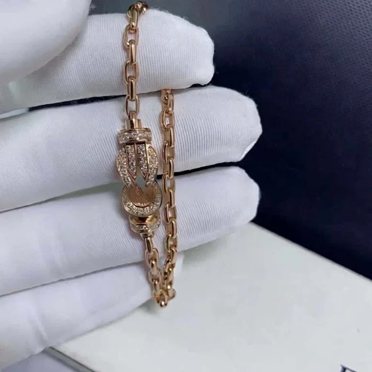 High v gold Feijia thick plated 18K gold glossy half diamond full diamond horseshoe buckle 8-character bracelet U-shaped diamond hand jewelry
